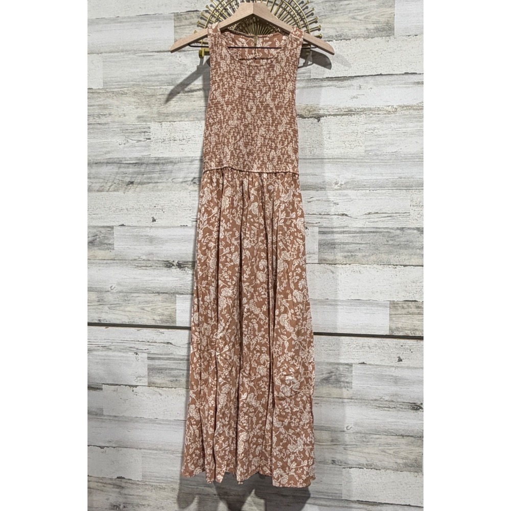 Matilda Jane Maxi Dress Women Size M Brown Floral Smocked Boho Cottagecore EUC